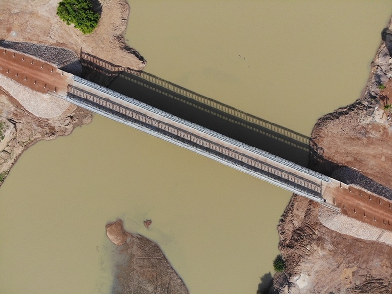 Completed composite bridge at Kuajok, Bor, South Sudan — aerial view